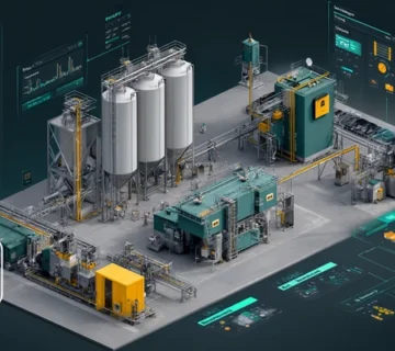 تصویر شماتیک اینترنت اشیا در کارخانه خوراک با حسگرهای رطوبت، دما، فشار بخار، لرزش و داشبورد OEE و Energy per ton