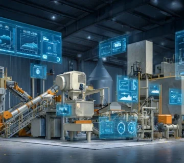 داشبورد نگهداری پیش‌بینانه با هوش مصنوعی در فیدمیل؛ نمایش سنسورهای ارتعاش، دما و جریان، KPIهای MTBF و OEE و هشدار پیش‌بینی توقف خط تولید