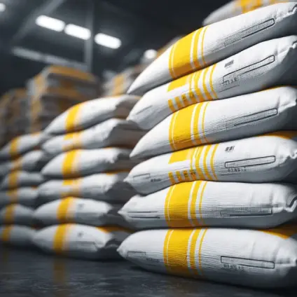 کیسه‌های بسته‌بندی‌شده ذرت دامی آماده عرضه در انبار، با بسته‌بندی استاندارد و رطوبت پایین