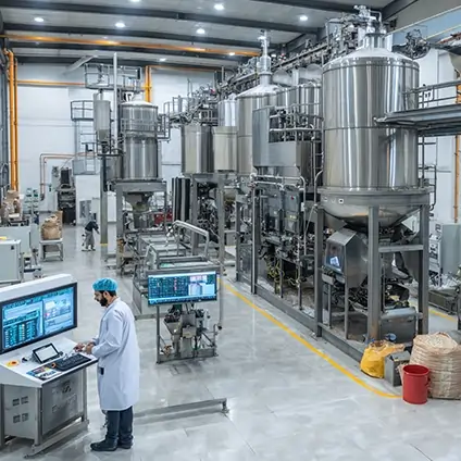 اپراتور کارخانه در حال کنترل سیستم‌های تولید کنجاله سویا در واحد صنعتی استان گلستان
