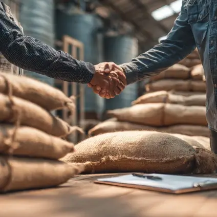 توافق دو تاجر در انبار جو قزاق بندر امیرآباد، نماد همکاری و قرارداد تأمین مستمر
