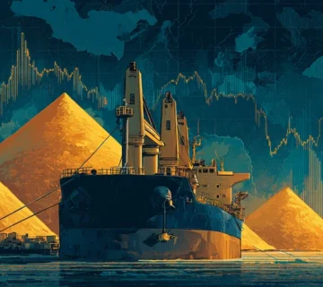 نقش شرکت‌های کشتیرانی و حمل‌ونقل دریایی در کنترل قیمت غلات؛ تصویر کشتی فله‌بر و نمودار هزینه فریت برای ذرت و جو وارداتی ایران.