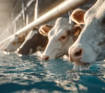 گاوهای شیری در تابستان در حال نوشیدن آب خنک از آبشخور سایه‌دار؛ اثر دمای آب بر مصرف خوراک، pH شکمبه و تولید شیر