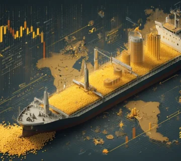 اینفوگرافیک تحلیلی از ارتباط قیمت آتی ذرت در CBOT با قیمت وارداتی ایران، مسیرهای حمل از دریای سیاه، برزیل و خلیج مکزیک و تاثیر نرخ ارز.